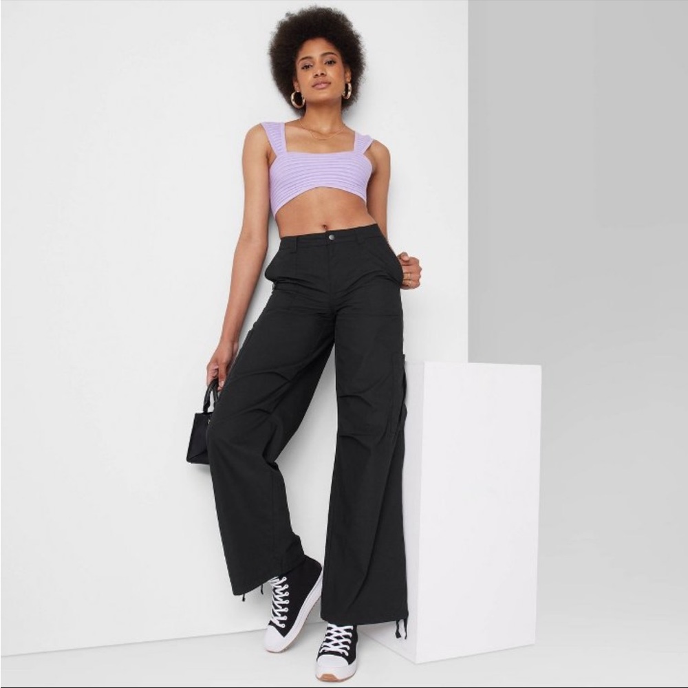 Women's Mid-Rise Parachute Pants - Wild Fable™ Black XL